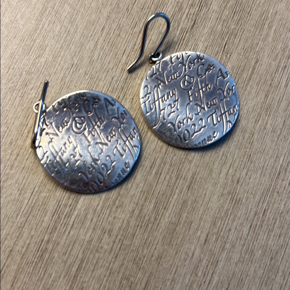 Authentic ✨ Tiffany & Co. 925 Sterling Silver Notes Round Disc Dangle Earrings